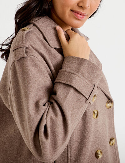 Trench droit court col tailleur taupe femme