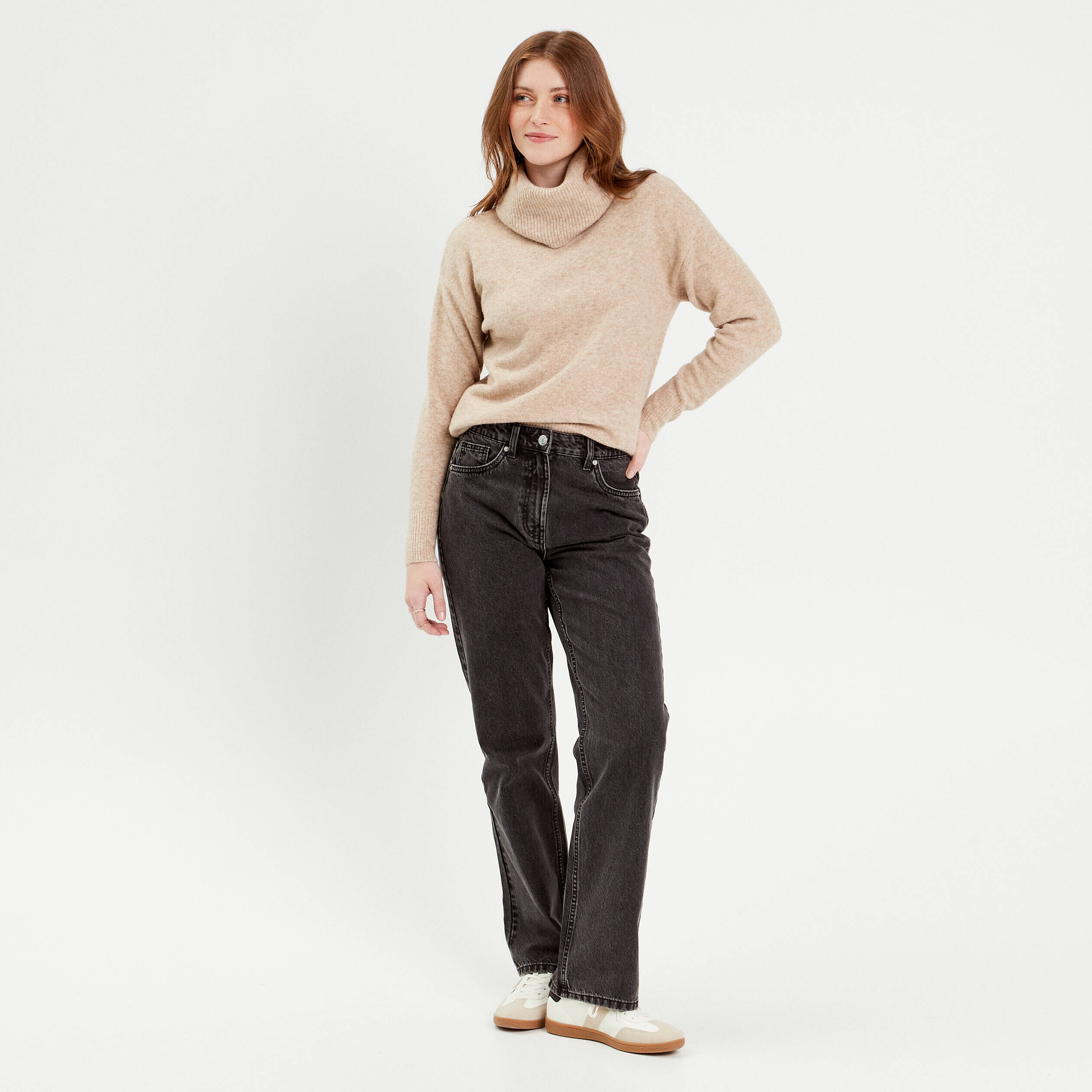 Pull Cache Cache Beige Et Noir - Taille L - Manches Asymétriques - État Très Correct