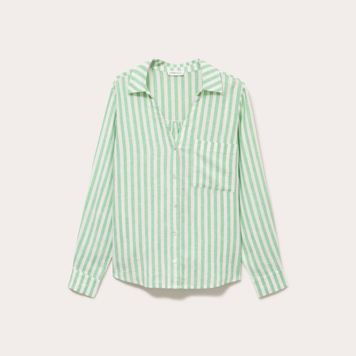 Chemise lin col V manches longues vert femme