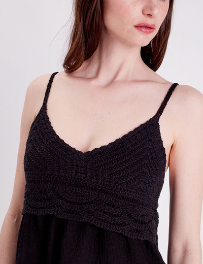 D&eacute;bardeur col aspect crochet noir femme