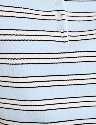 Polo manches courtes col chemise bleu femme