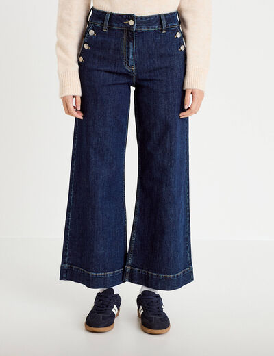 Jean wide leg cropped taille haute denim blue black femme