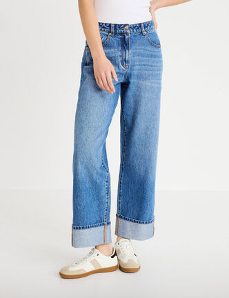 Jeans droit &agrave; revers denim double stone femme