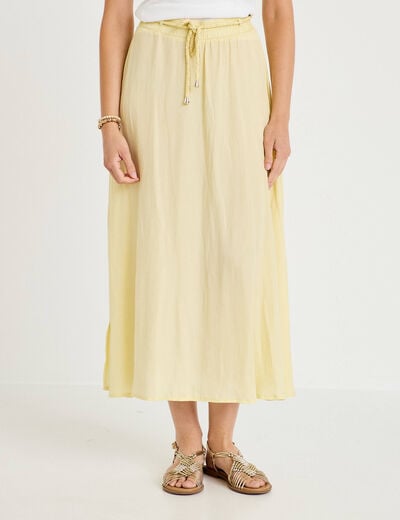Jupe longue &eacute;vas&eacute;e satin jaune clair femme