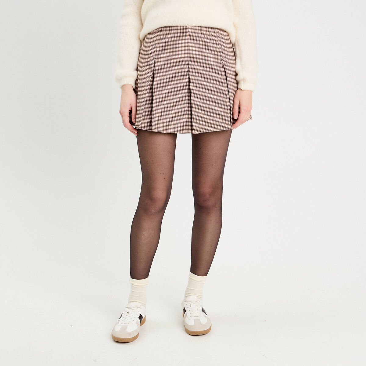 Jupe &eacute;vas&eacute;e pliss&eacute;e beige femme