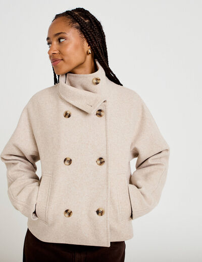 Caban court col montant beige femme