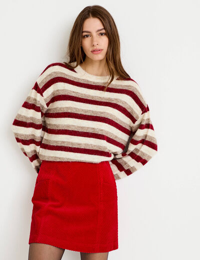 Jupe trap&egrave;ze en velours rouge femme