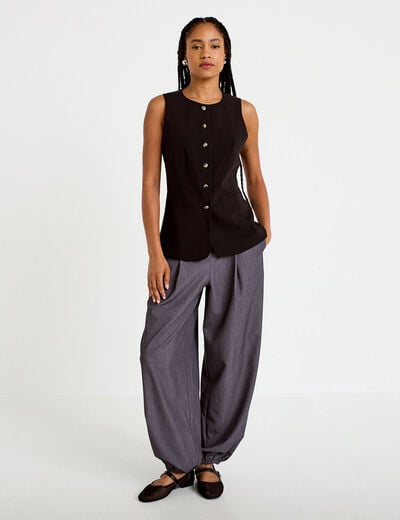 Pantalon city taille basse effet boule gris fonc&eacute; femme