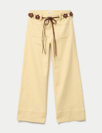Jean wide leg cropped ceinture amovible jaune clair femme
