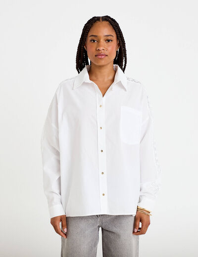 Chemise d&eacute;tails dentelle ecru femme