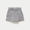 Jupe-short trap&egrave;ze courte taille haute denim gris femme