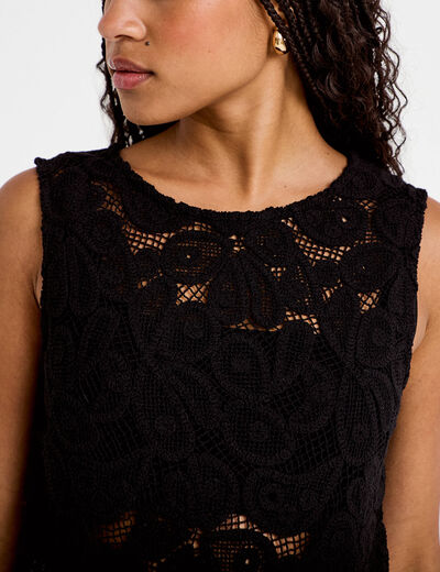 D&eacute;bardeur col rond aspect dentelle noir femme