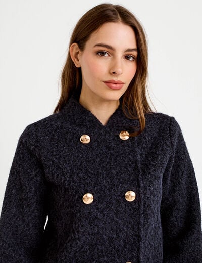 Veste droite cropped effet polaire bleu marine femme