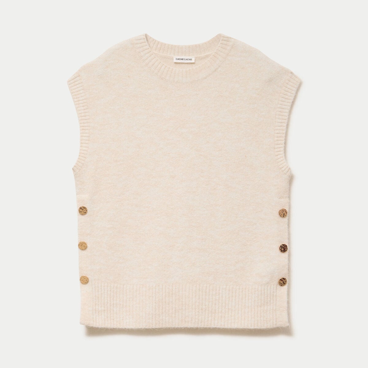 Pull sans manches ecru femme