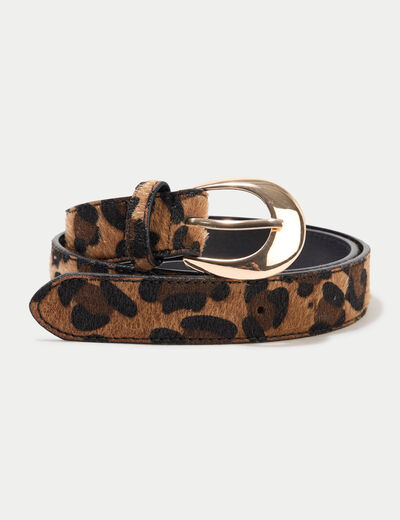 Ceinture fine en fausse fourrure marron femme