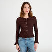 Gilet col rond manches longues bordeaux femme