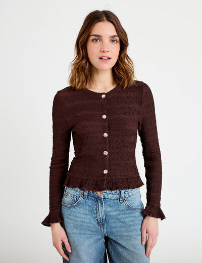 Gilet col rond manches longues bordeaux femme