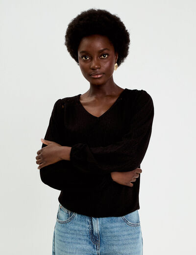 Blouse macram&eacute; bas &eacute;lastiqu&eacute; noir femme