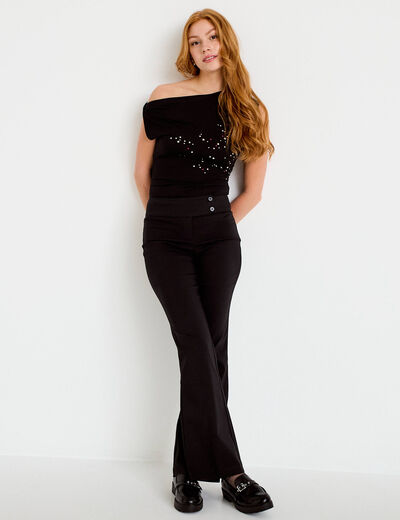 Pantalon bootcut taille basse noir femme