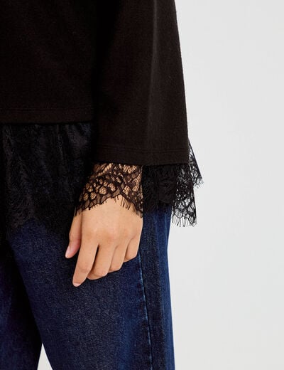 T-shirt manches longues avec dentelle noir femme