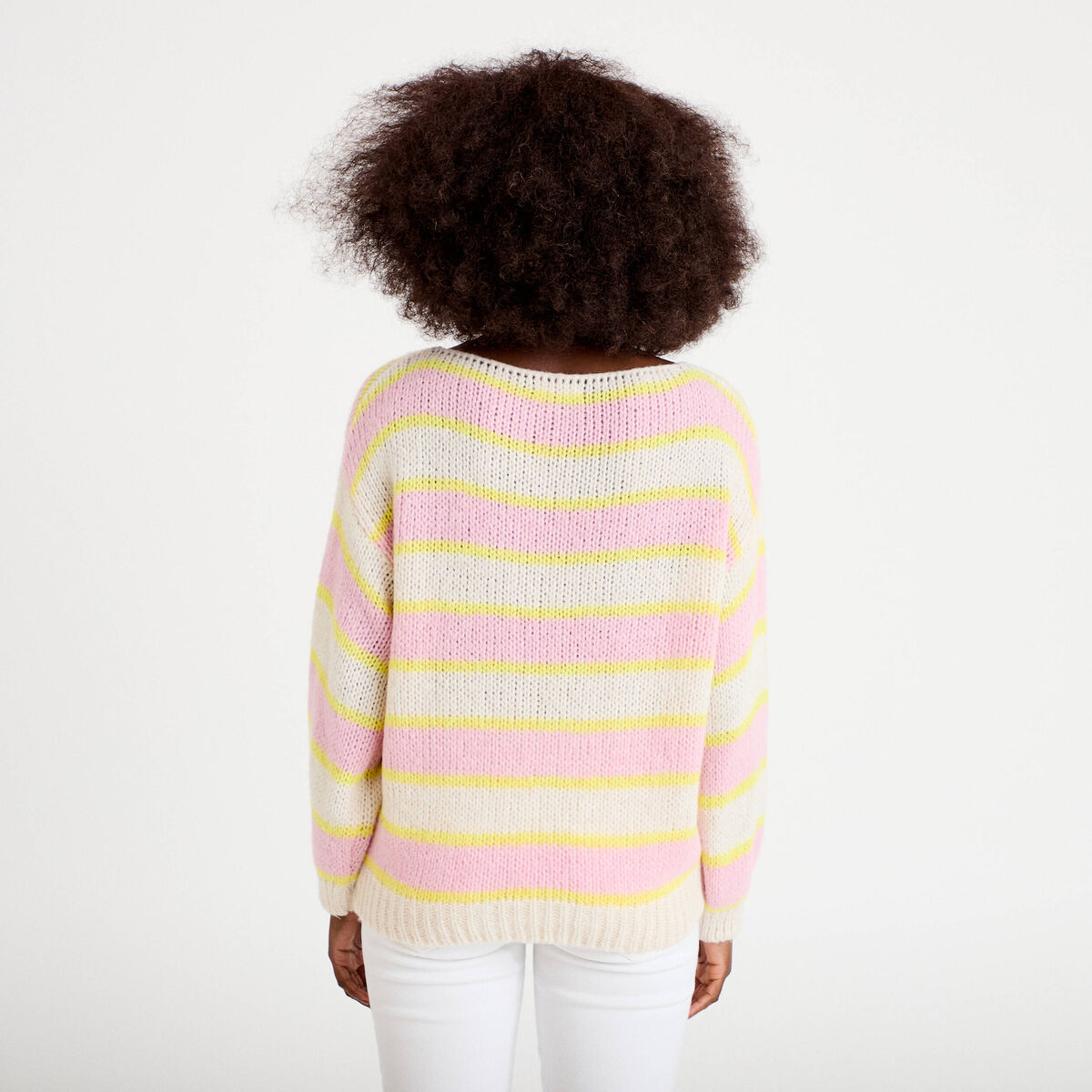 Pull col bateau manches longues jaune clair femme