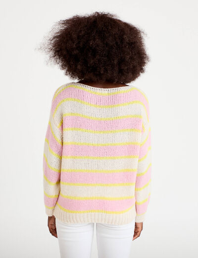 Pull col bateau manches longues jaune clair femme