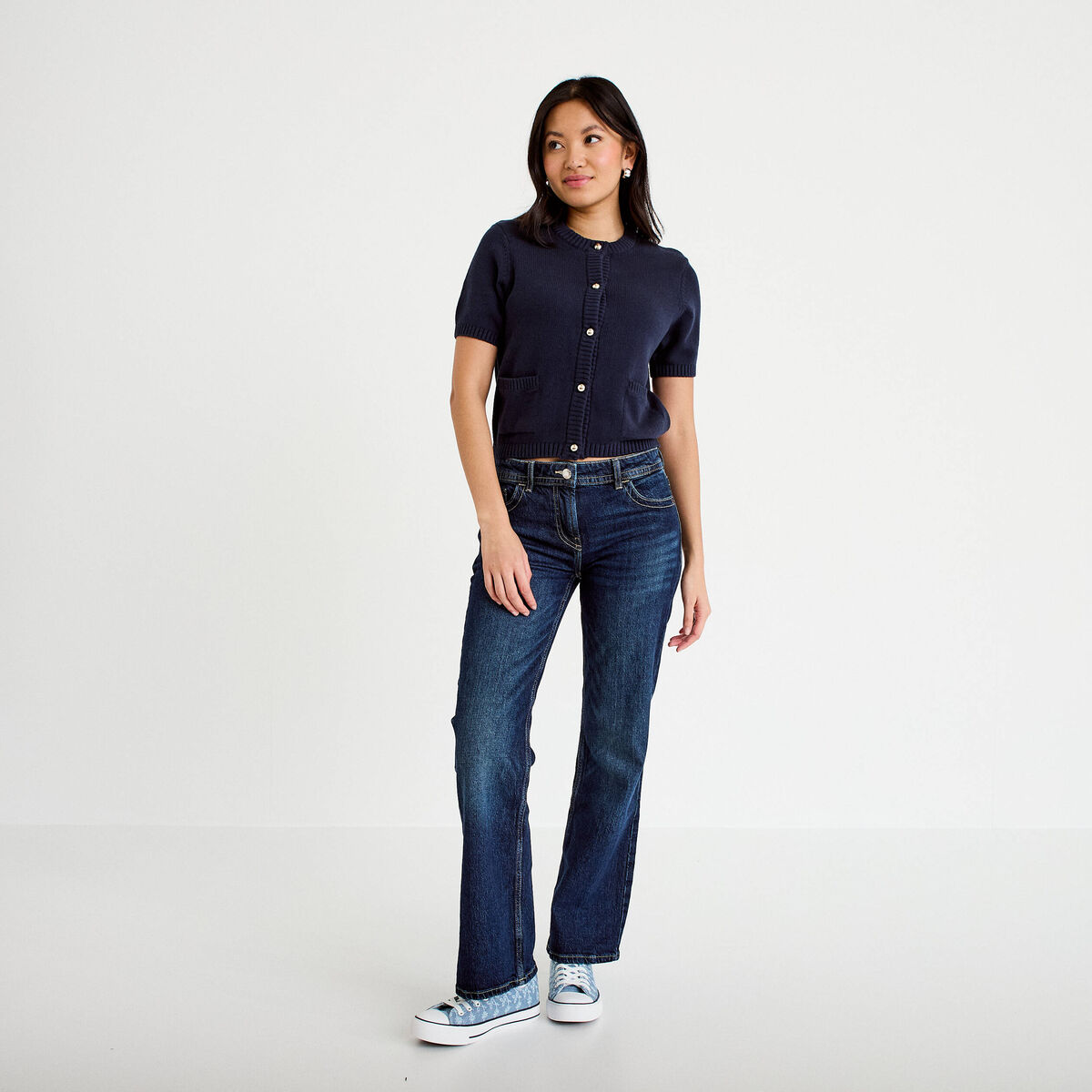 Jean bootcut taille basse denim stone femme