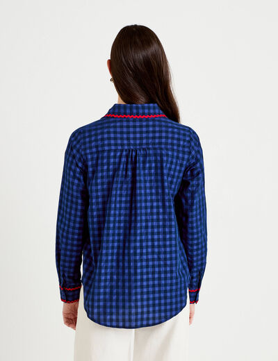 Chemise droite vichy col claudine bleu electrique femme