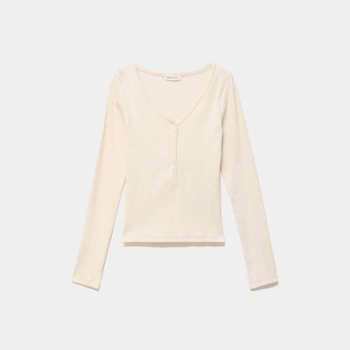 T-shirt c&ocirc;tel&eacute; ajust&eacute; manches longues ecru femme