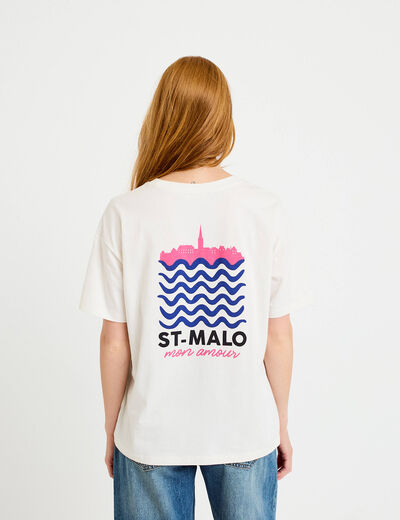 T-shirt col rond manches courtes ecru femme