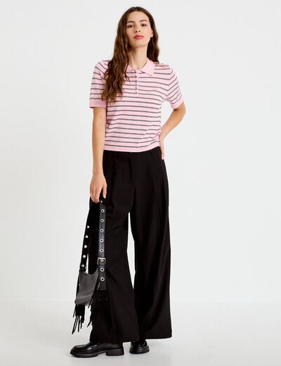 Pantalon large &agrave; pinces noir femme