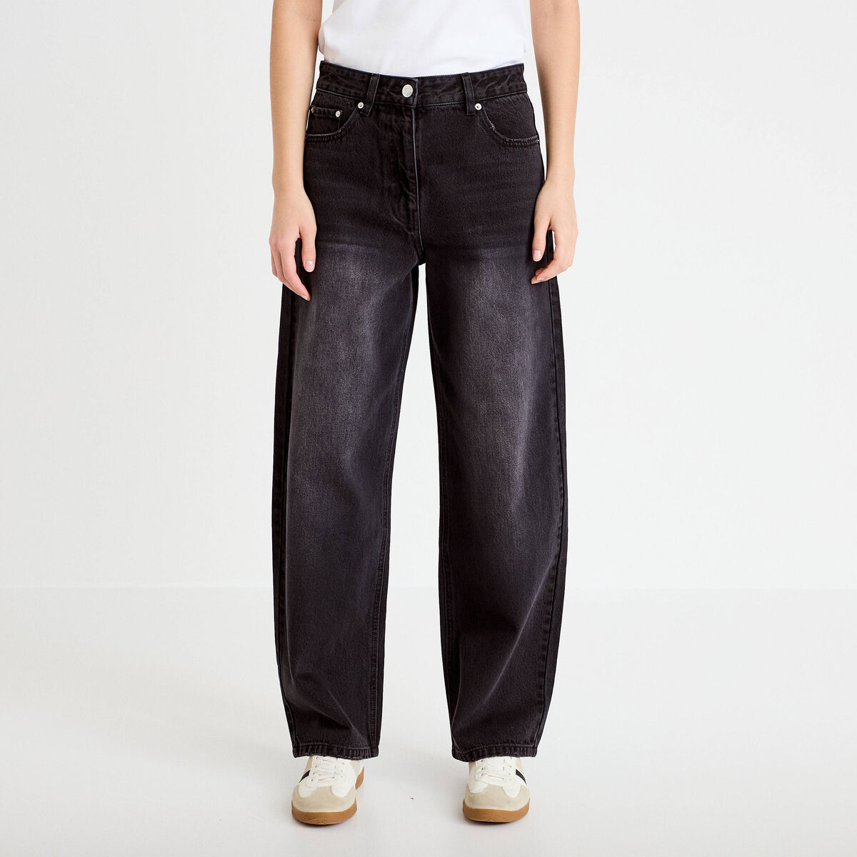 Jean barrel taille standard denim noir femme