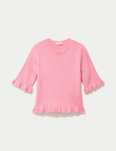 Pull col rond manches courtes rose clair femme
