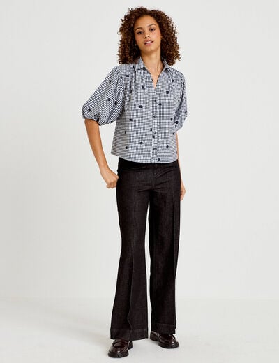 Chemise droite col classique manches 3/4 bleu marine femme