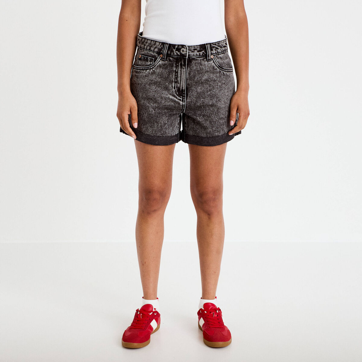 Short mom taille haute en jean denim noir femme