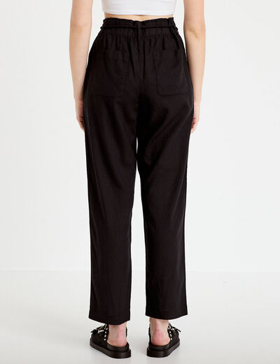 Pantalon large 7/8&egrave;me taille haute noir femme
