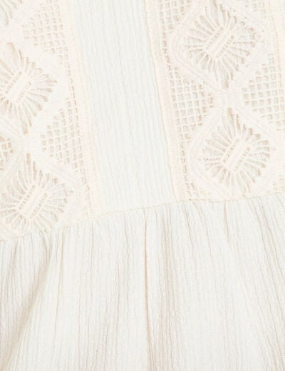 Blouse sans manches col v ecru femme