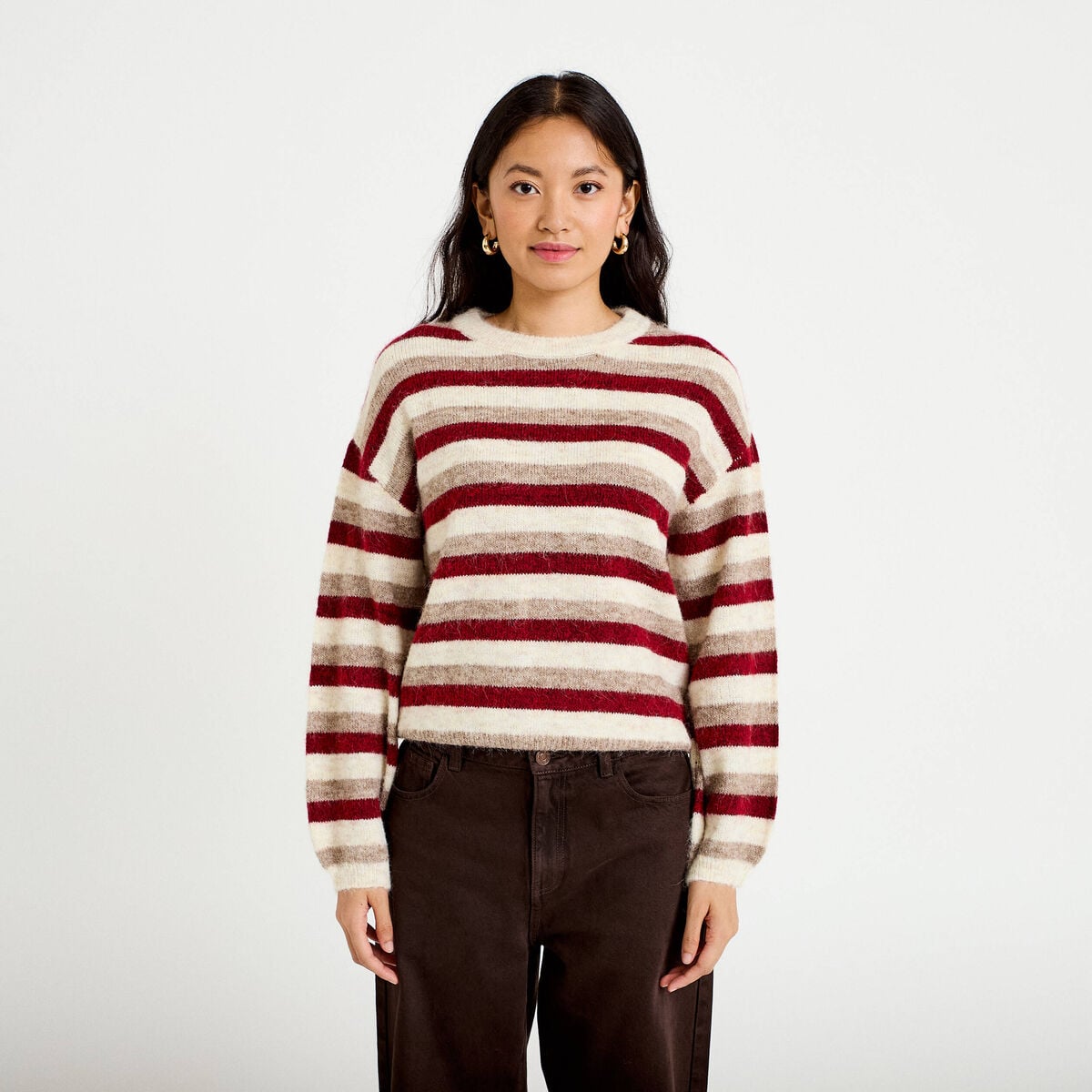 Pull ample manches longues ivoire femme