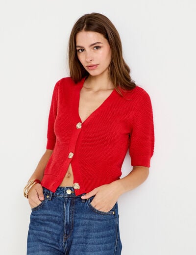 Gilet col v manches courtes rouge femme