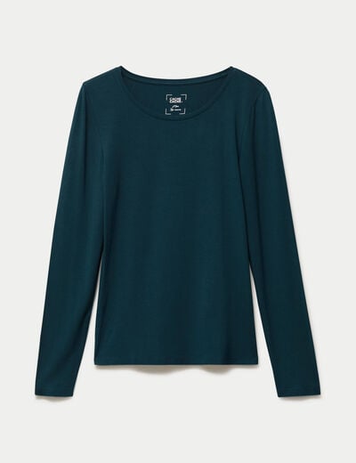T-shirt uni &agrave; manches longues vert fonc&eacute; femme