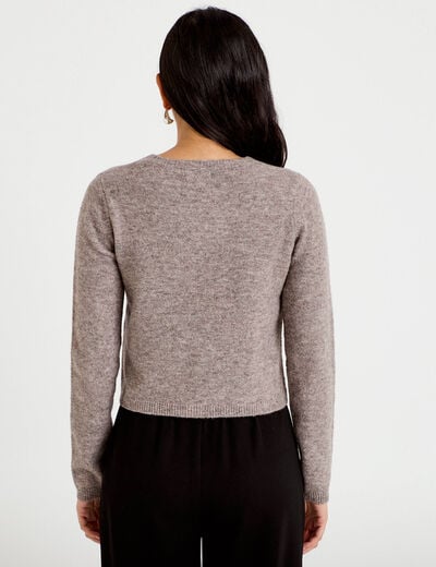 Gilet boutonn&eacute; manches longues taupe femme