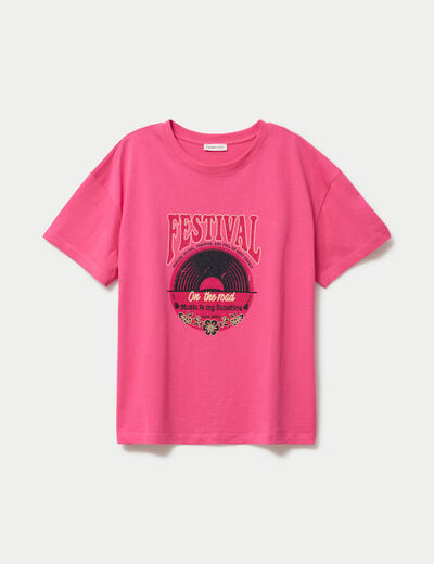 T-shirt oversize manches courtes rose fushia femme