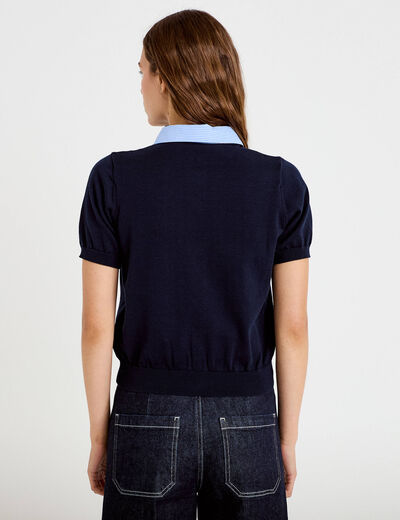 Polo col chemise manches courtes bleu marine femme