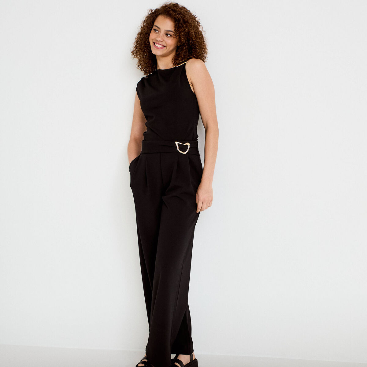 Pantalon bootcut avec ceinture noir femme