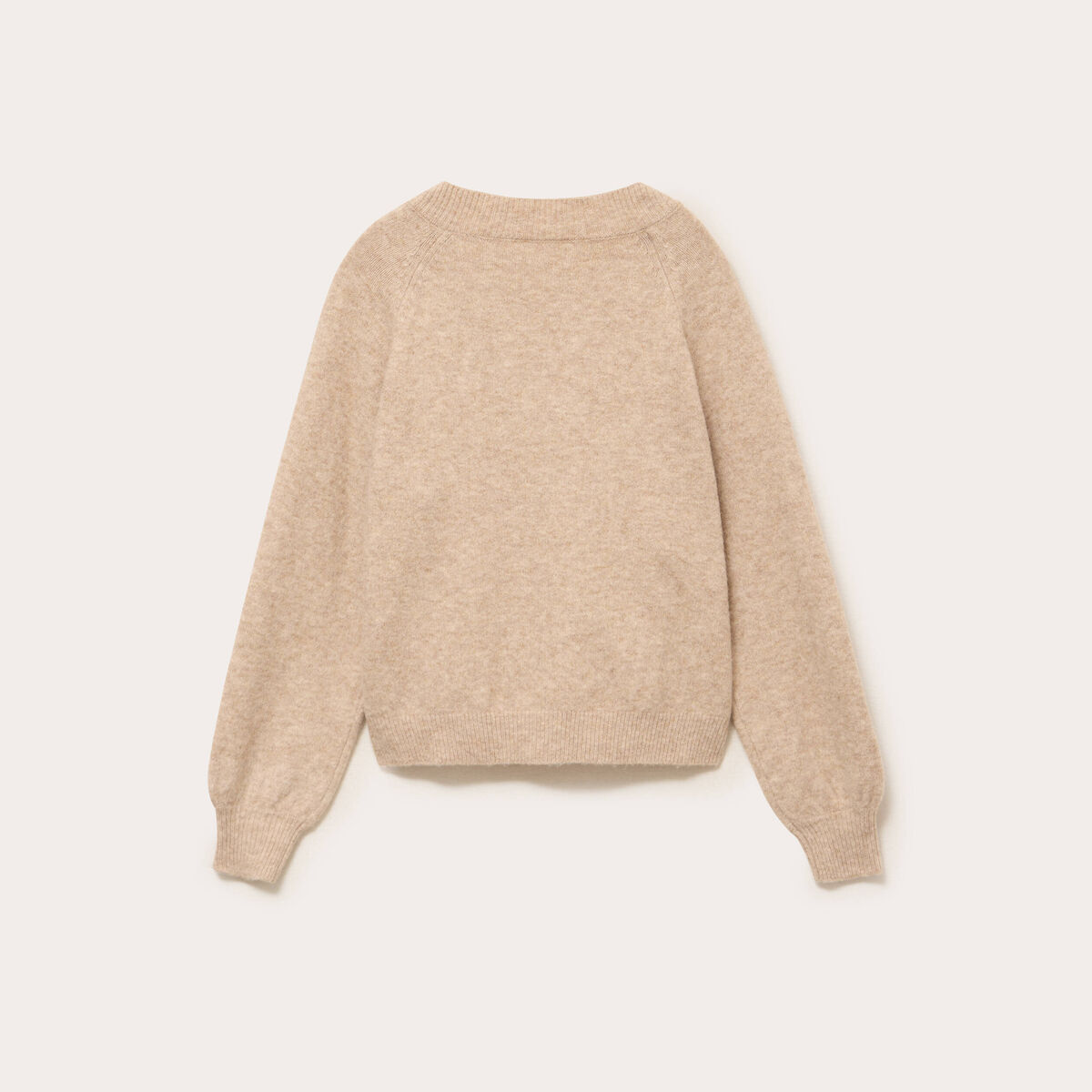 Pull col v manches longues beige femme