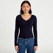 T-shirt c&ocirc;tel&eacute; ajust&eacute; manches longues bleu marine femme