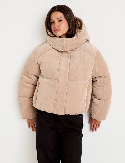 Doudoune r&eacute;versible courte velours beige femme