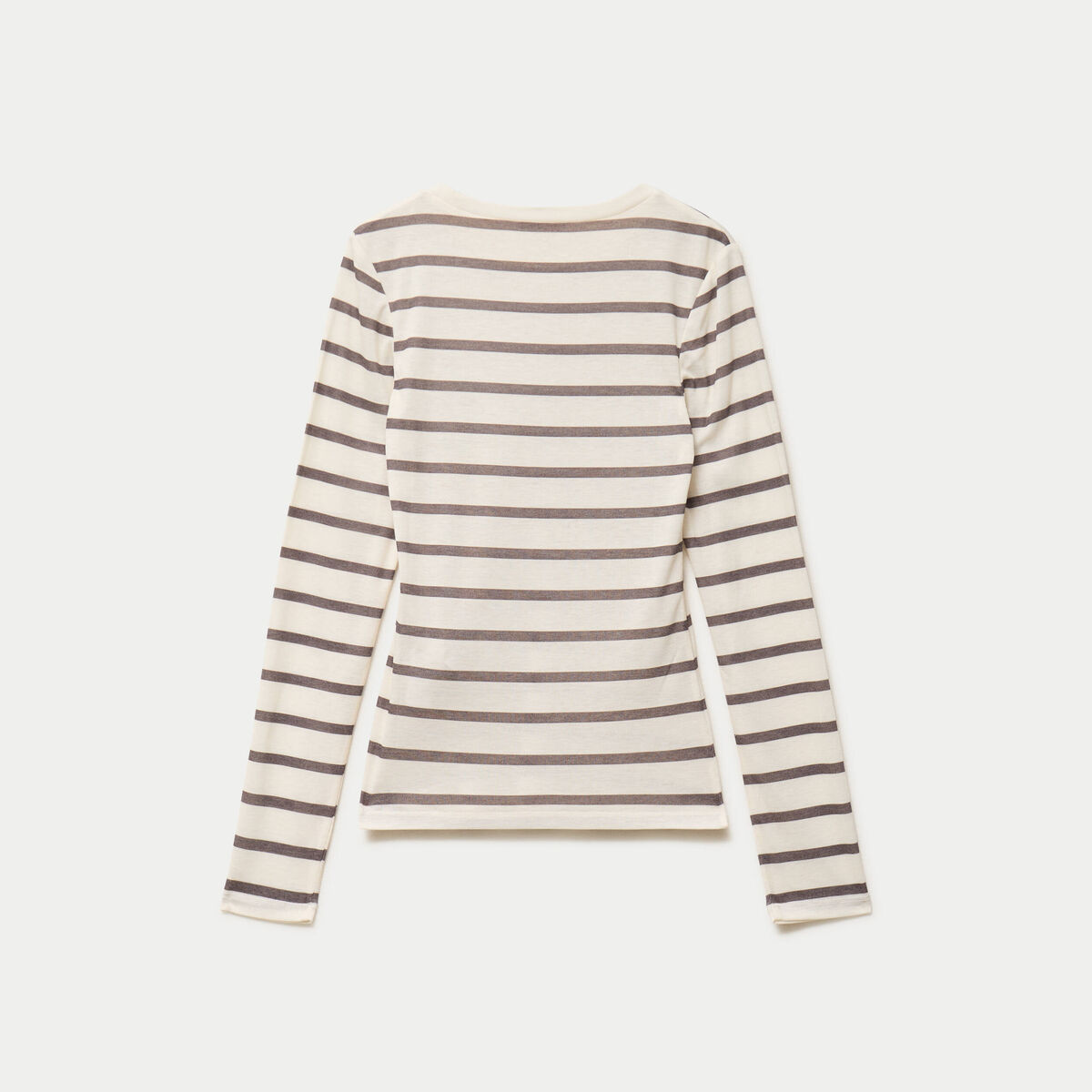 T-shirt ajust&eacute; col rond manches longues ivoire femme