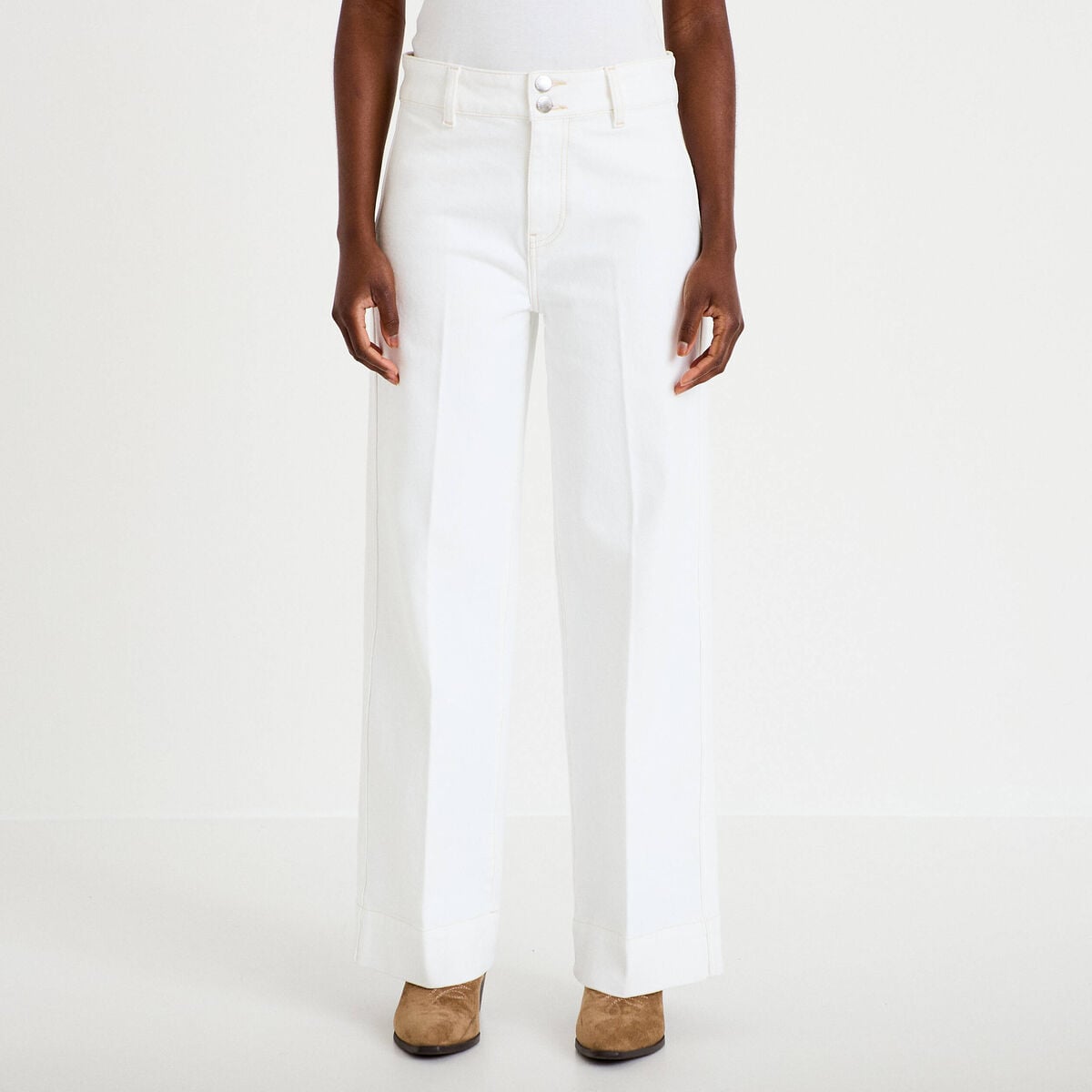 Jean wide leg taille haute denim blanc femme