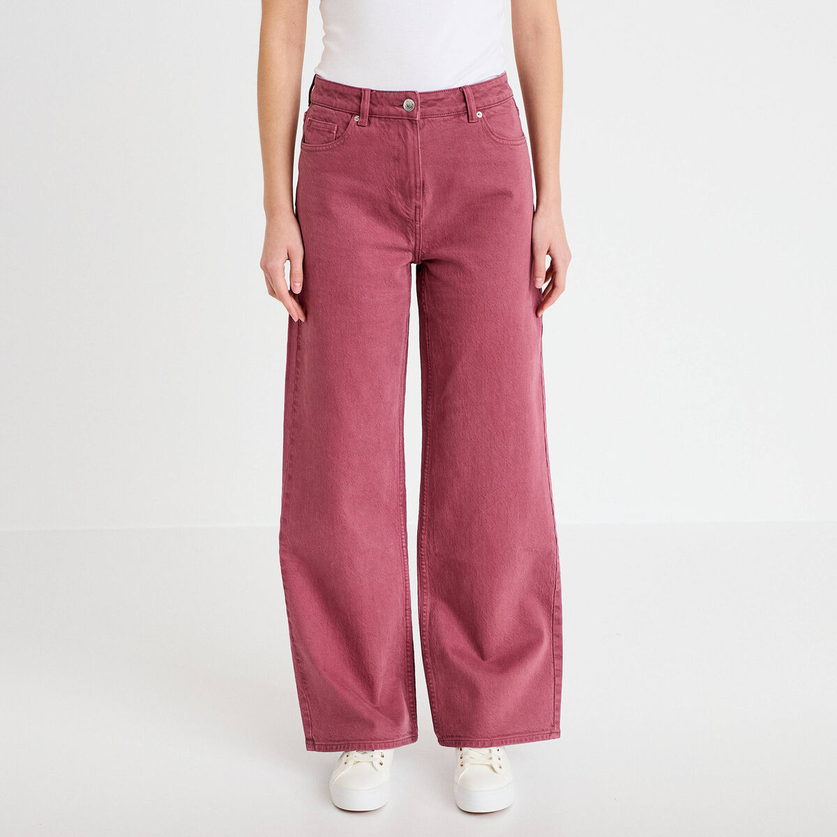 Jean wide leg taille haute vieux rose femme